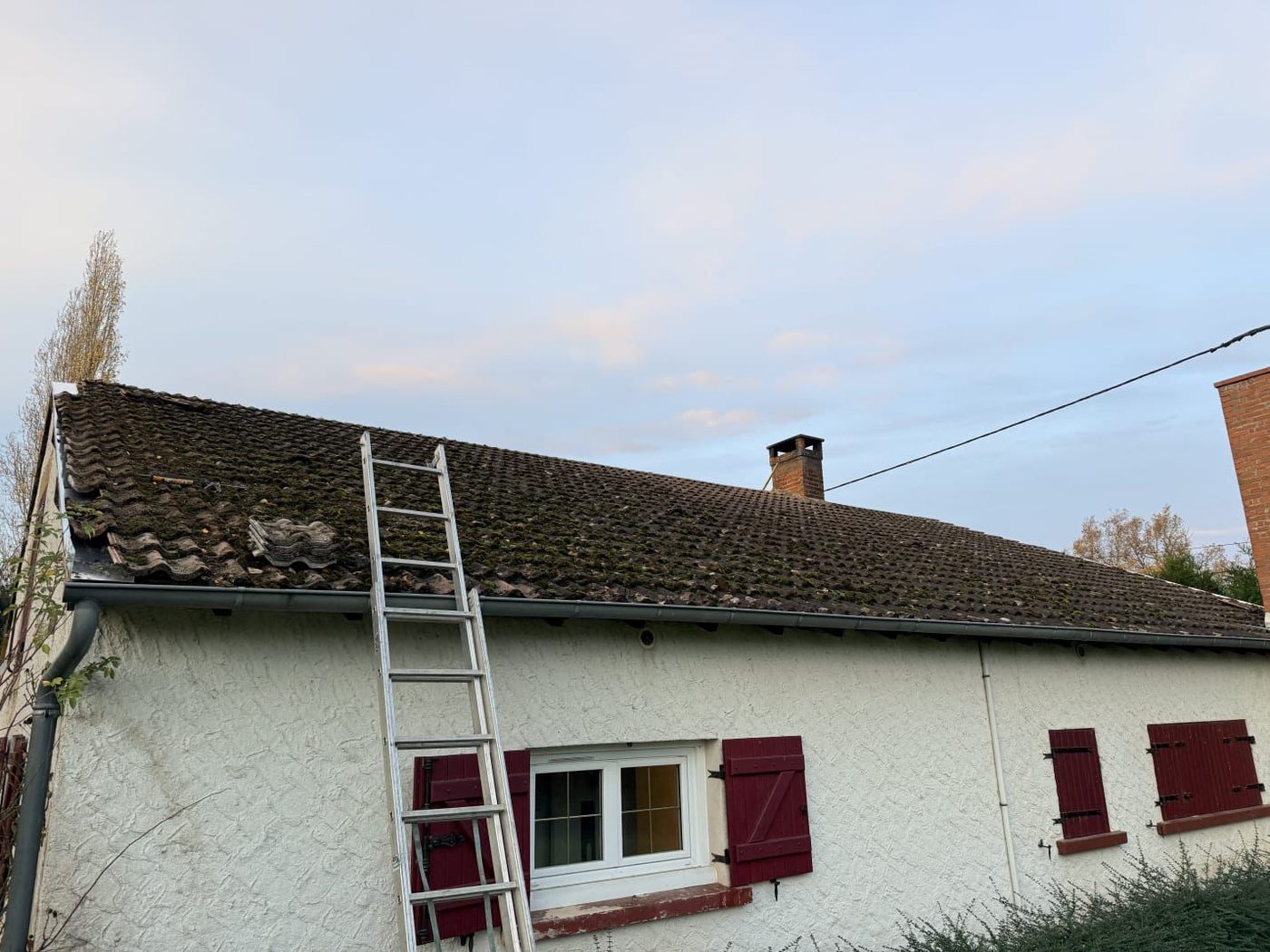Toiture envahie de mousse, avant intervention — couvreur M. TOUVERON près de Montluçon